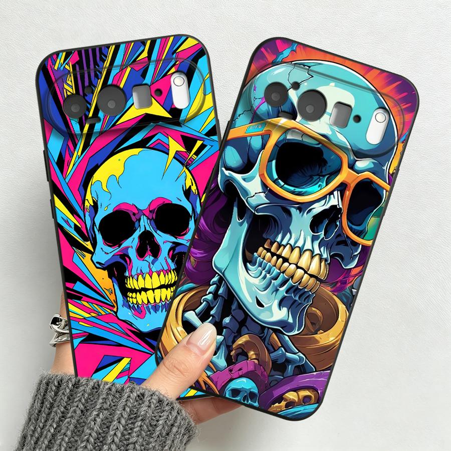 Google Pixel 9 Pro - Neon Pop Art Totenkopf-Hülle für Google